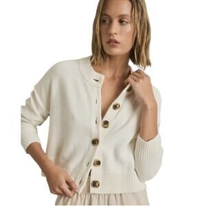 Quince Ivory White Organic Cotton Cropped Cardigan Sweater
